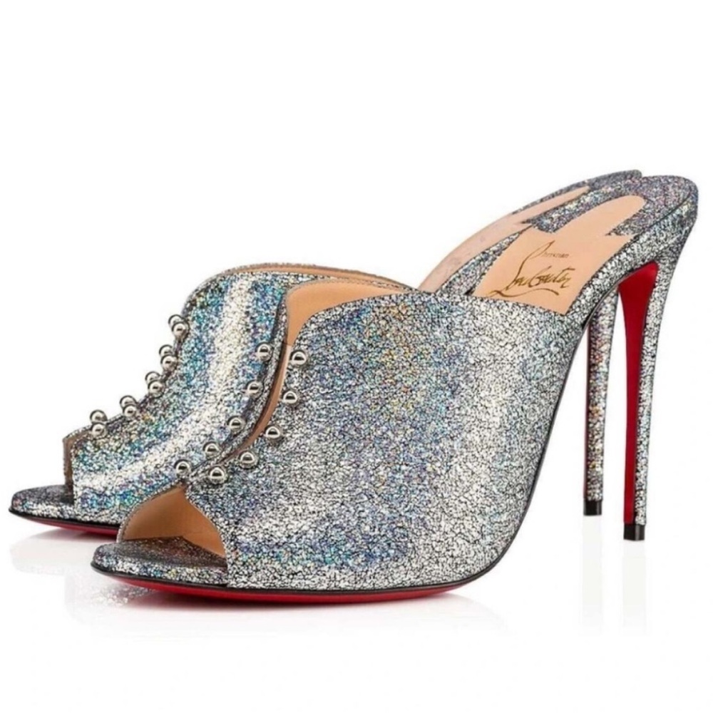 NEW Christian Louboutin Predumule 100
Silver Nappa Mica heels RETAIL 895